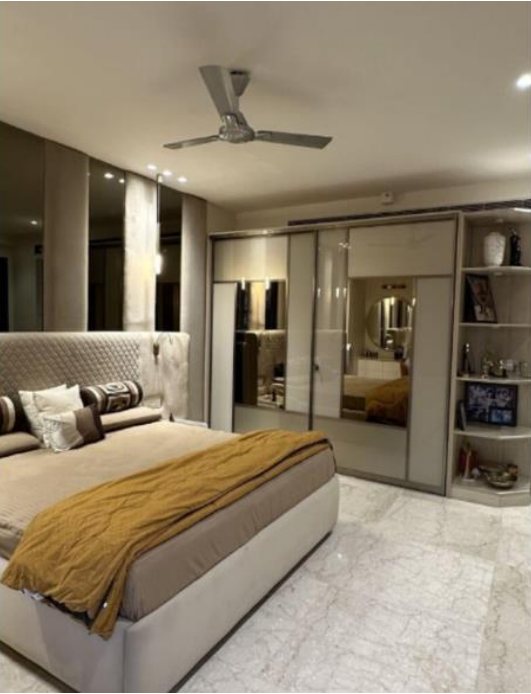 bedroom king size bed marble flooring wardrobe